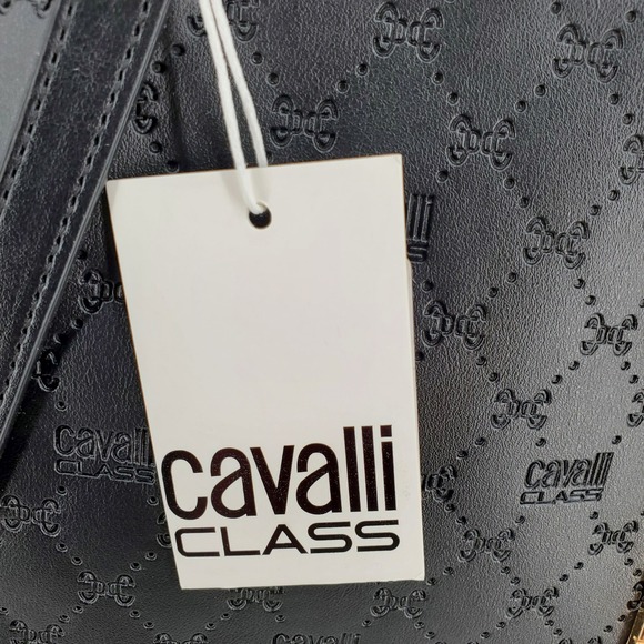 Cavalli Class Sandra Shopper Tote Bag Black Debossed Designer Handbag - Picture 9 of 10